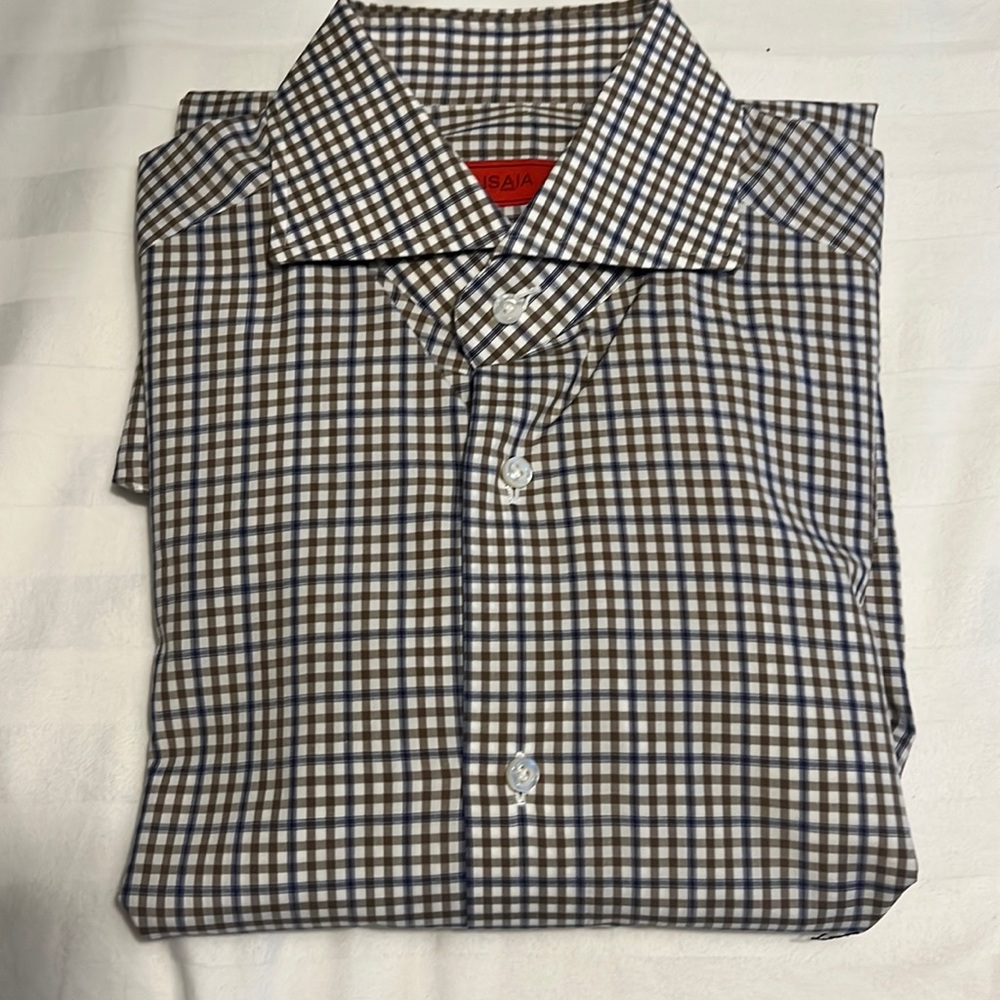 Isaia. Made in Italy. 100% cotton. Nice color blue,olive and white. Very class.